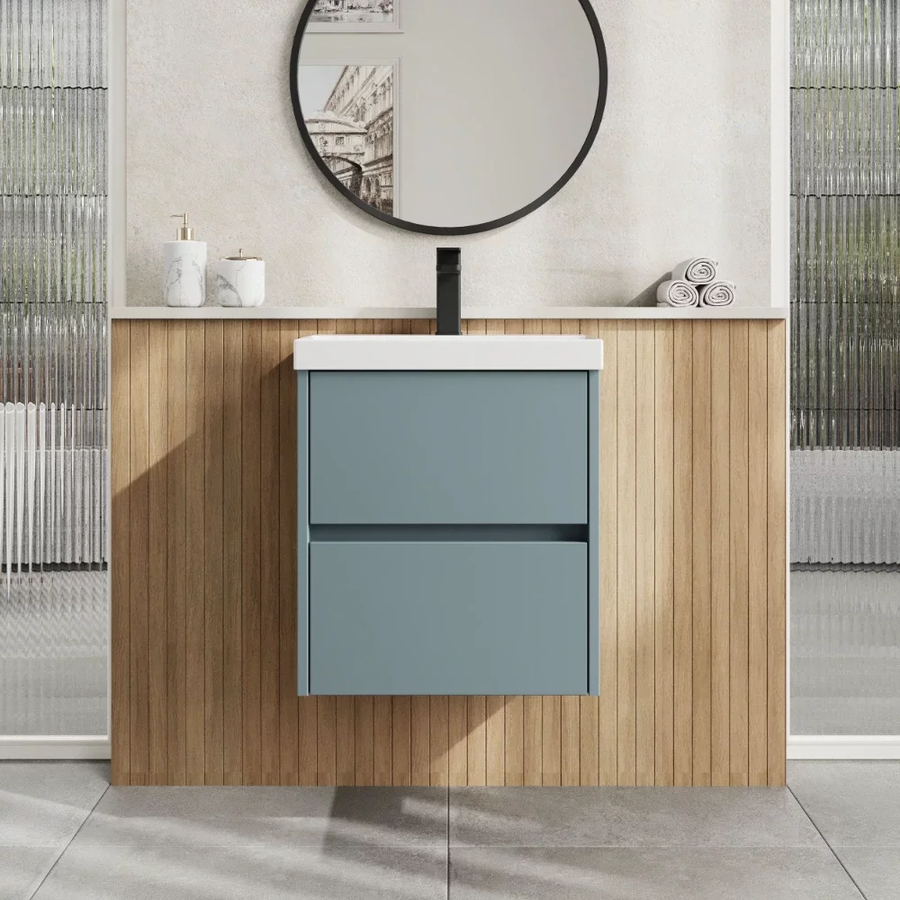 Nuie Havana Coastal Grey Wall Hung Vanity Unit & Thin Edge Basin