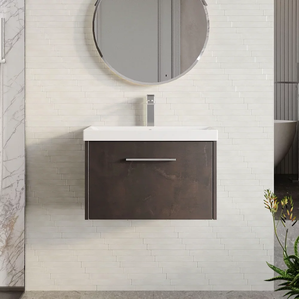 Nuie Havana Metallic Slate Wall Hung Vanity Unit & Thin Edge Basin