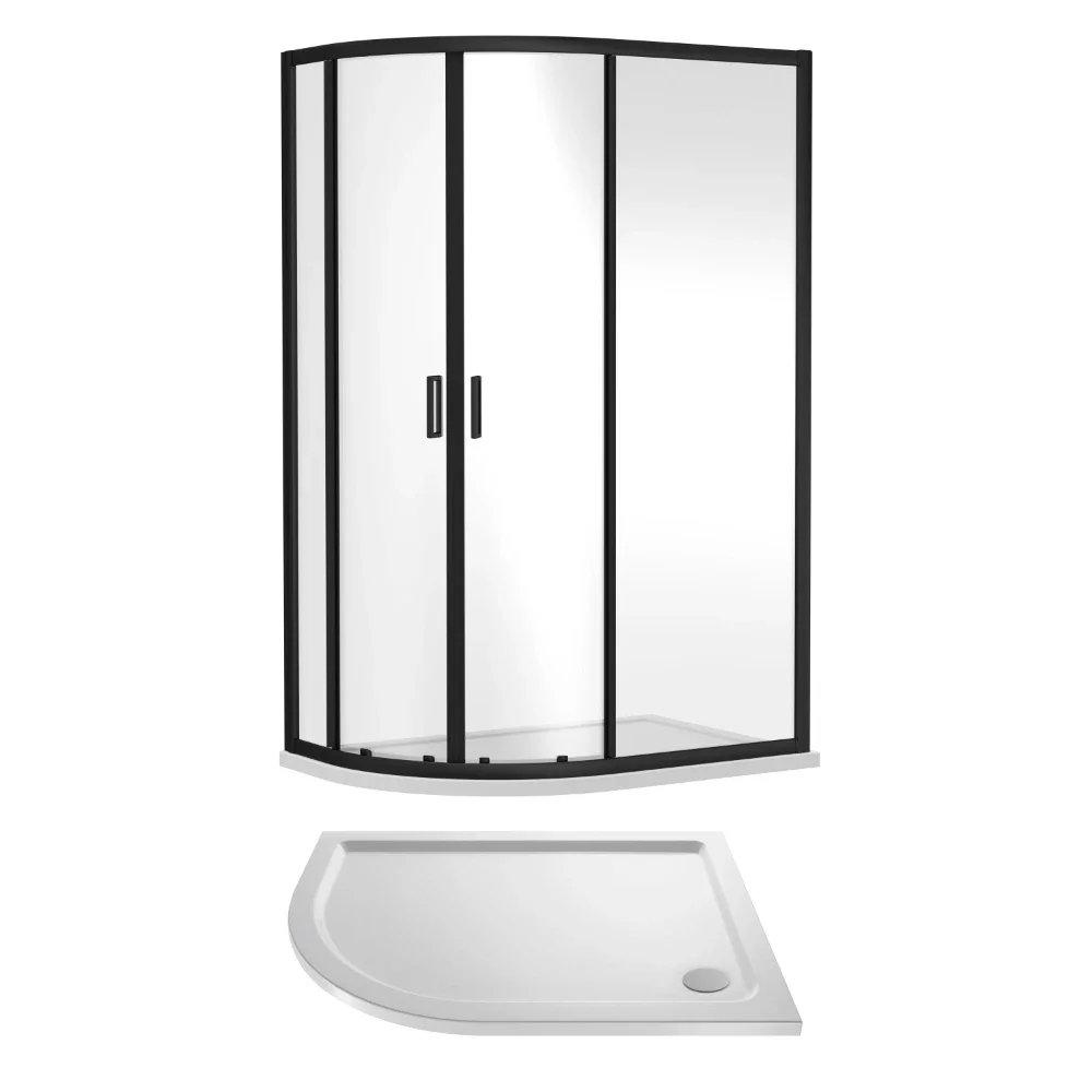 Nuie Rene Matt Black 1200 x 900mm Left Hand Offset Quadrant Enclosure with Tray