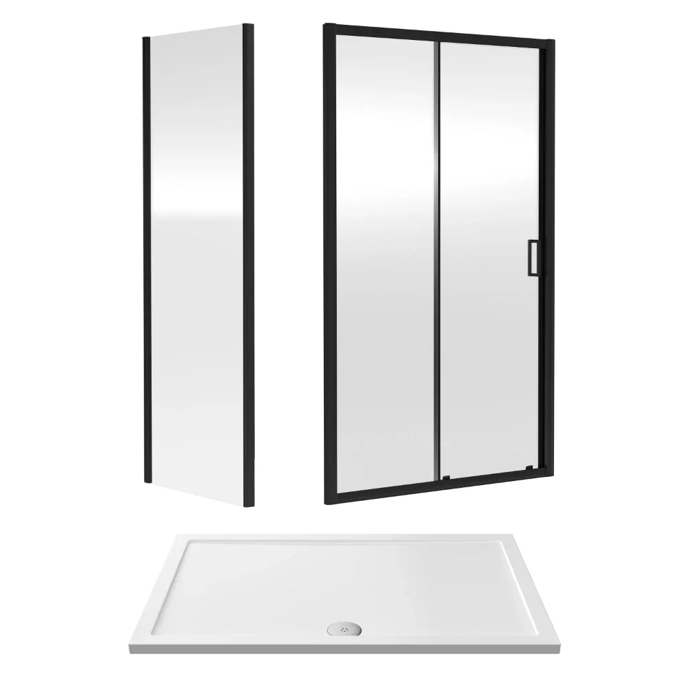 Nuie Rene Black 1400 x 900mm Sliding Shower Door Enclosure inc Side Panel and Tray