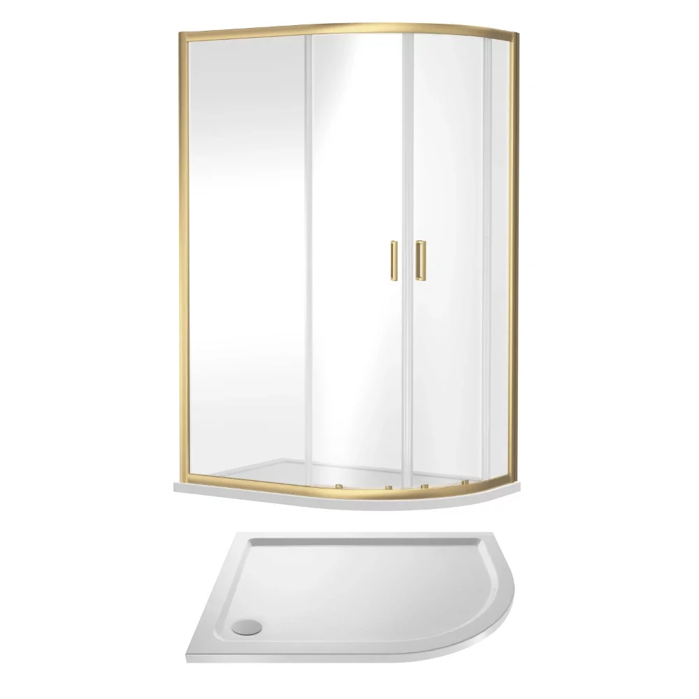 Nuie Rene Brushed Brass 1200 x 800mm Right Hand Offset Quadrant Enclosure with Tray