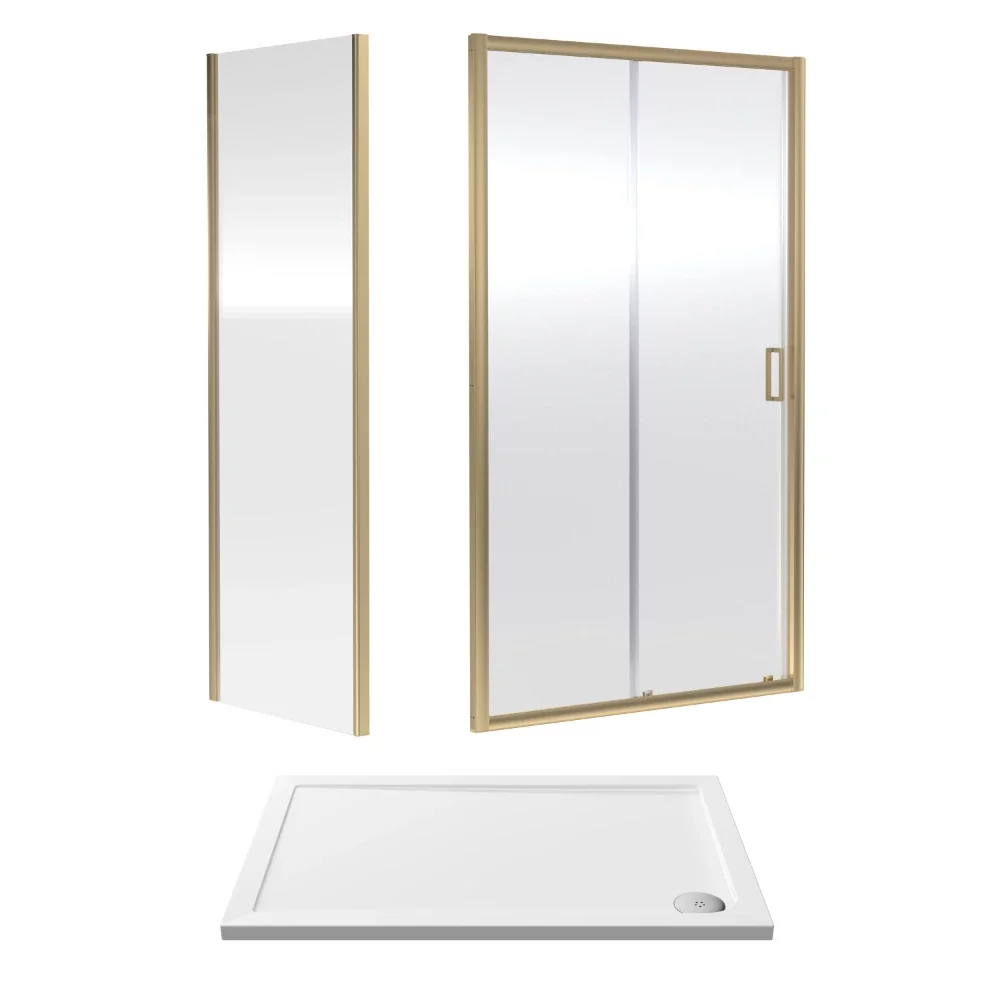 Nuie Rene Brushed Brass 1200 x 800mm Sliding Door Enclosure With Side Panel & Tray