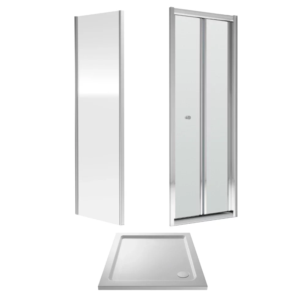Nuie Rene Chrome 900mm Bi Fold Door, 890mm Side Panel and Tray