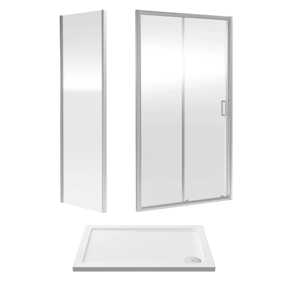 Nuie Rene Framed Chrome 1000 x 800mm Slidng Door, 690mm Side Panel and Tray