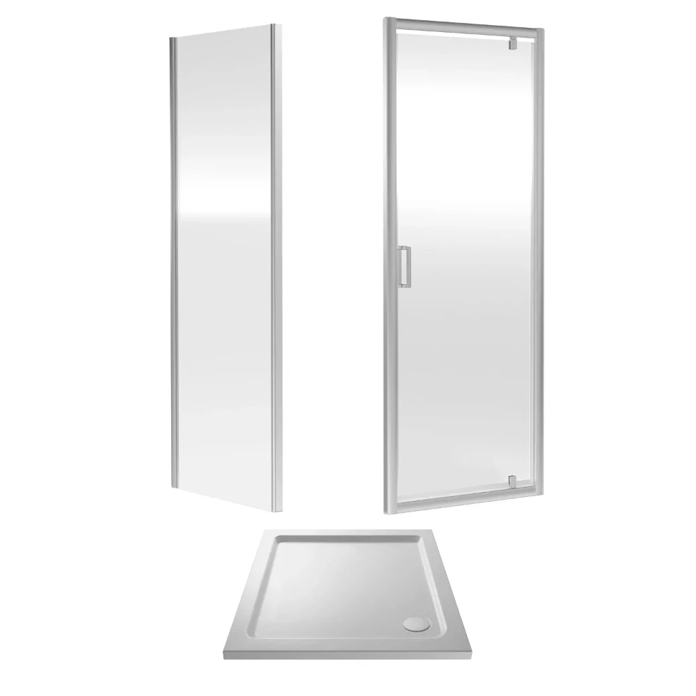 Nuie Rene Framed Chrome 900mm Pivot Door with 890mm Side Panel & Tray