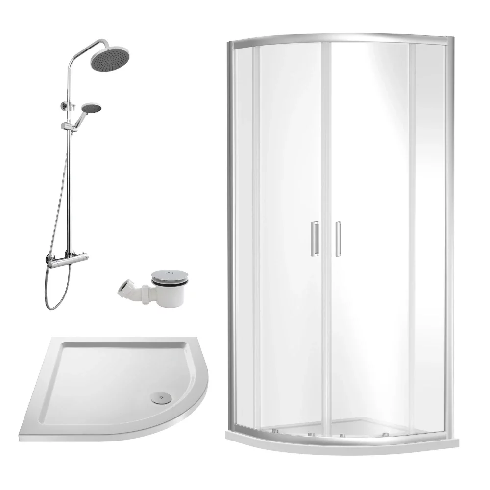 Nuie Rene Chrome 900mm Quadrant Enclosure, Thermostatic Shower, Tray and Waste