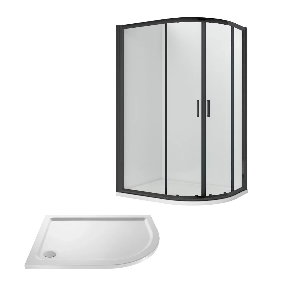 Nuie Rene Matt Black 1200 x 900mm Left Hand Offset Quadrant Enclosure with Tray