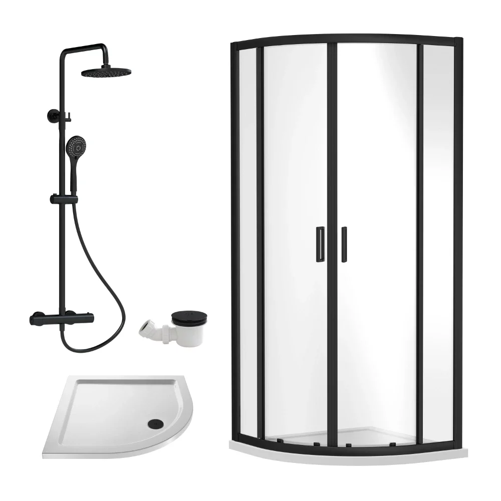 Nuie Rene Matt Black Framed 800mm Quadrant Shower Enclosure Kit