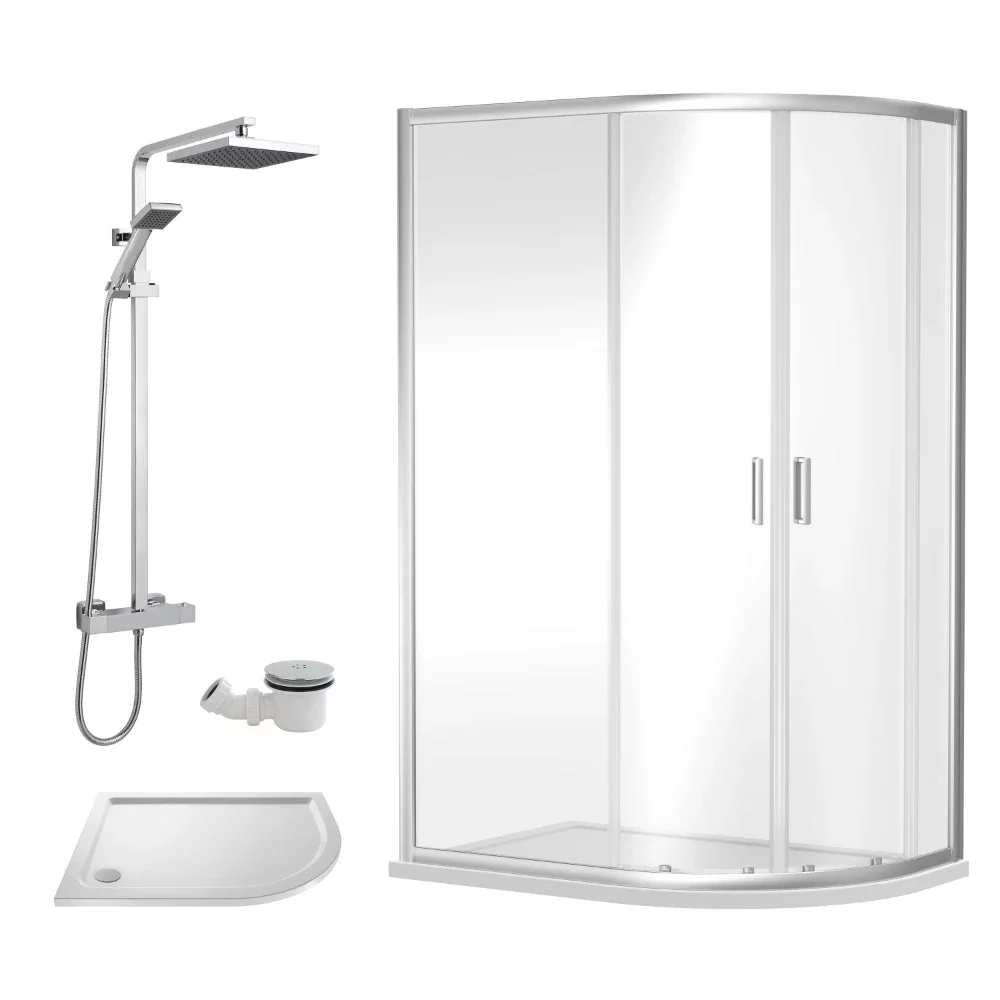 Nuie Rene Chrome 1000 x 800mm Framed Offset Quadrant Enclosure, Tray, Thermostatic Shower & Waste