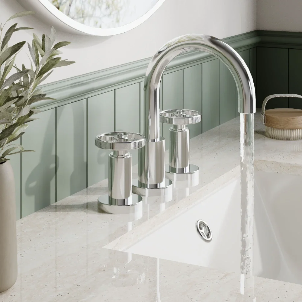 Nuie Revolution Chrome 3 Tap Hole Basin Mixer & Waste