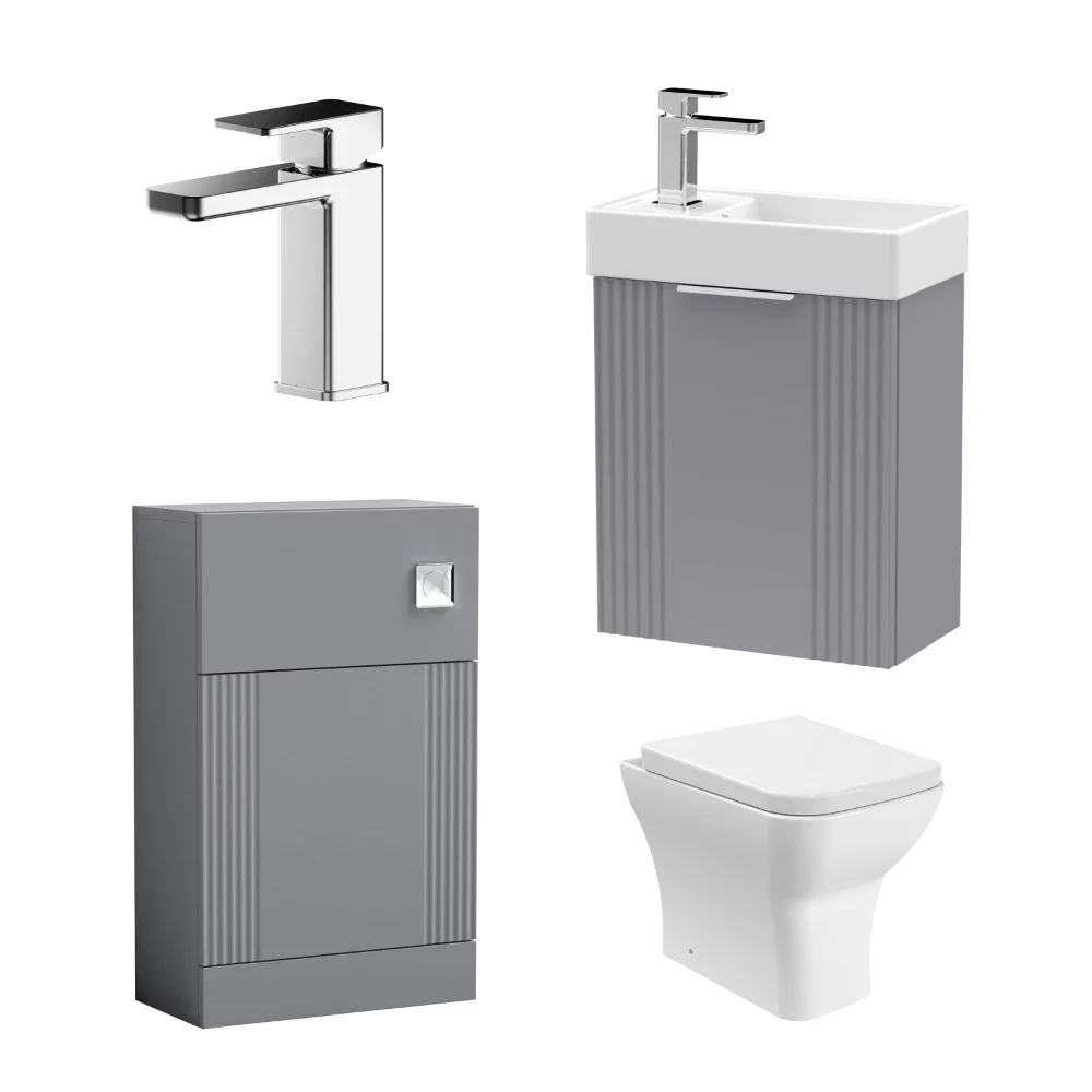 Nuie Deco Wall Hung Satin Grey Fluted Cloakroom Suite