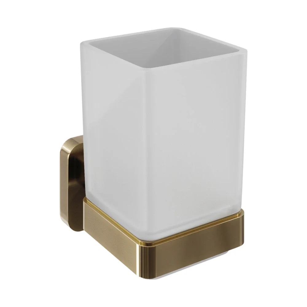 Nuie Trisen Brushed Brass Tumbler Holder with Glass