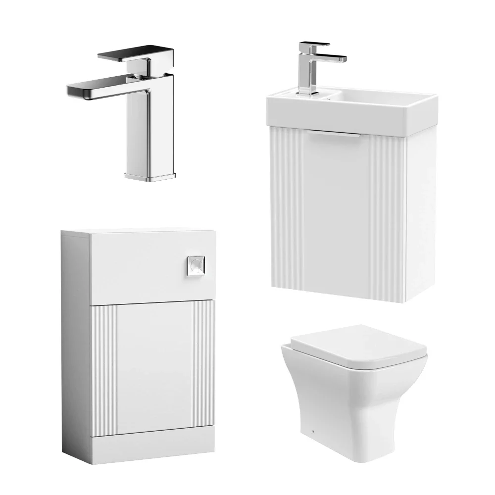 Nuie Deco Wall Hung Satin White Fluted Cloakroom Suite