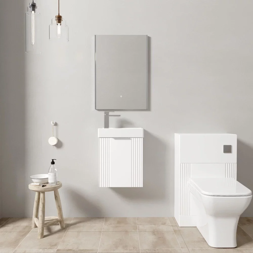 Nuie Wall Hung Satin White Fluted Cloakroom Suite