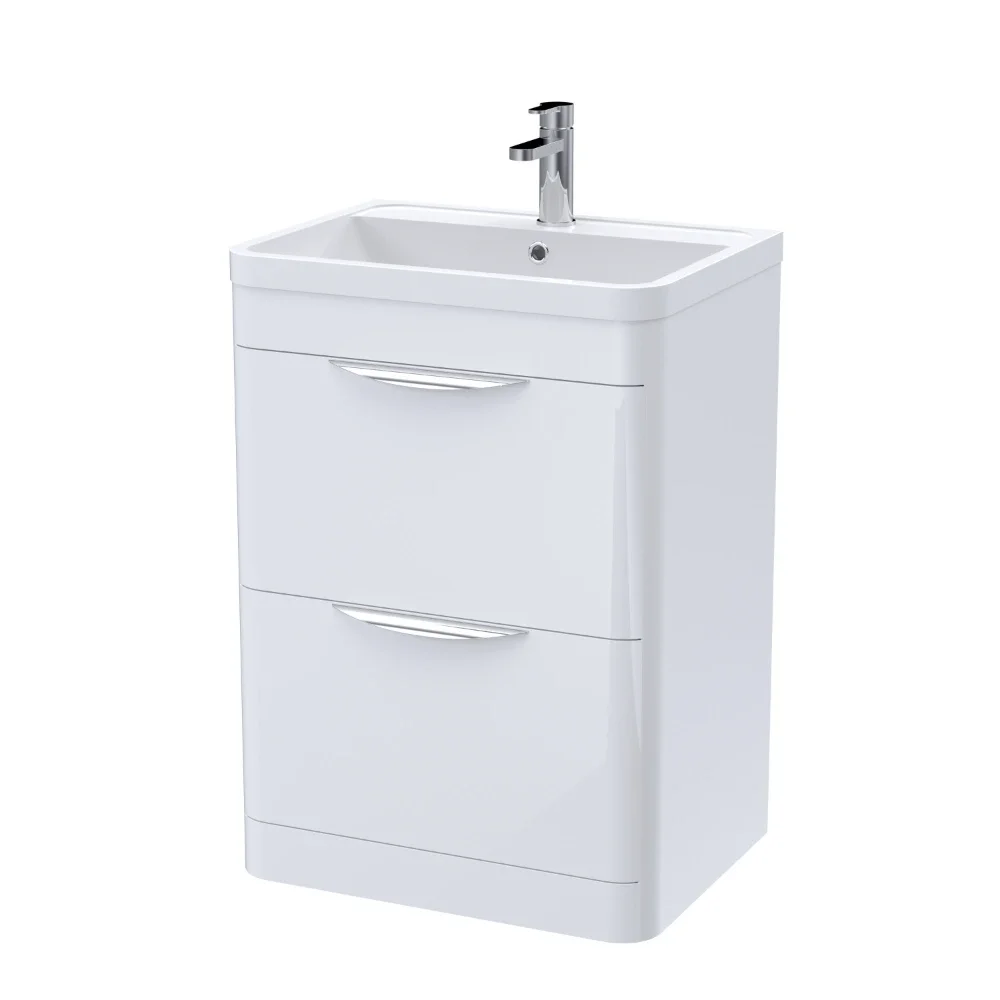 Nuie Parade White 600mm Two Drawer Vanity Unit With Ceramic Basin