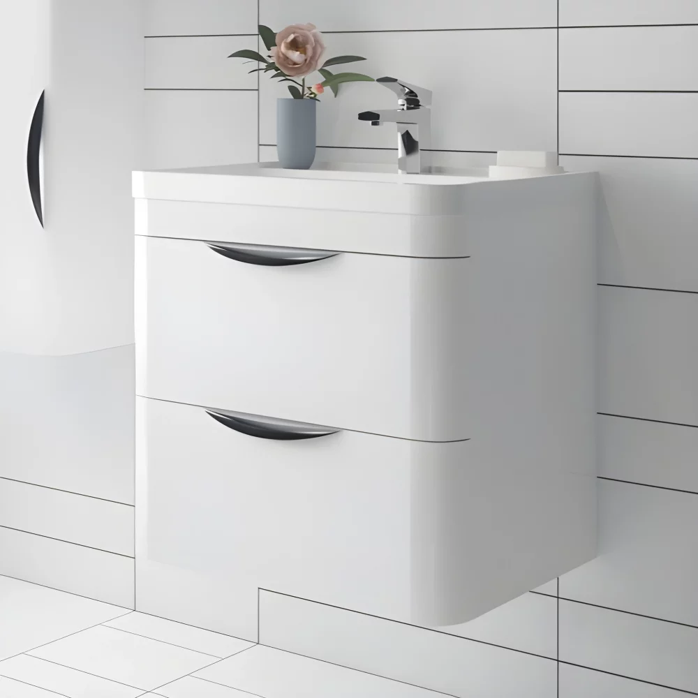 Nuie Parade 800mm White Wall Mounted Two Drawer Vanity Unit with Ceramic Basin