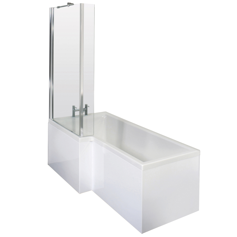 Nuie 1700 x 850mm Square L Shape Shower Bath - Package Deal