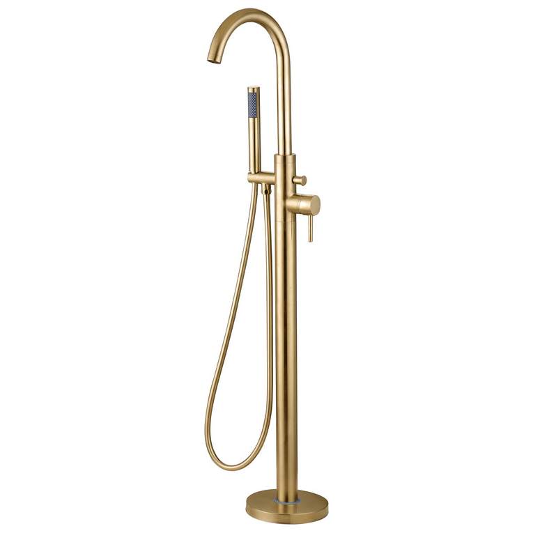 Pomeranian Floor Standing Bath Shower Mixer - Brushed Brass