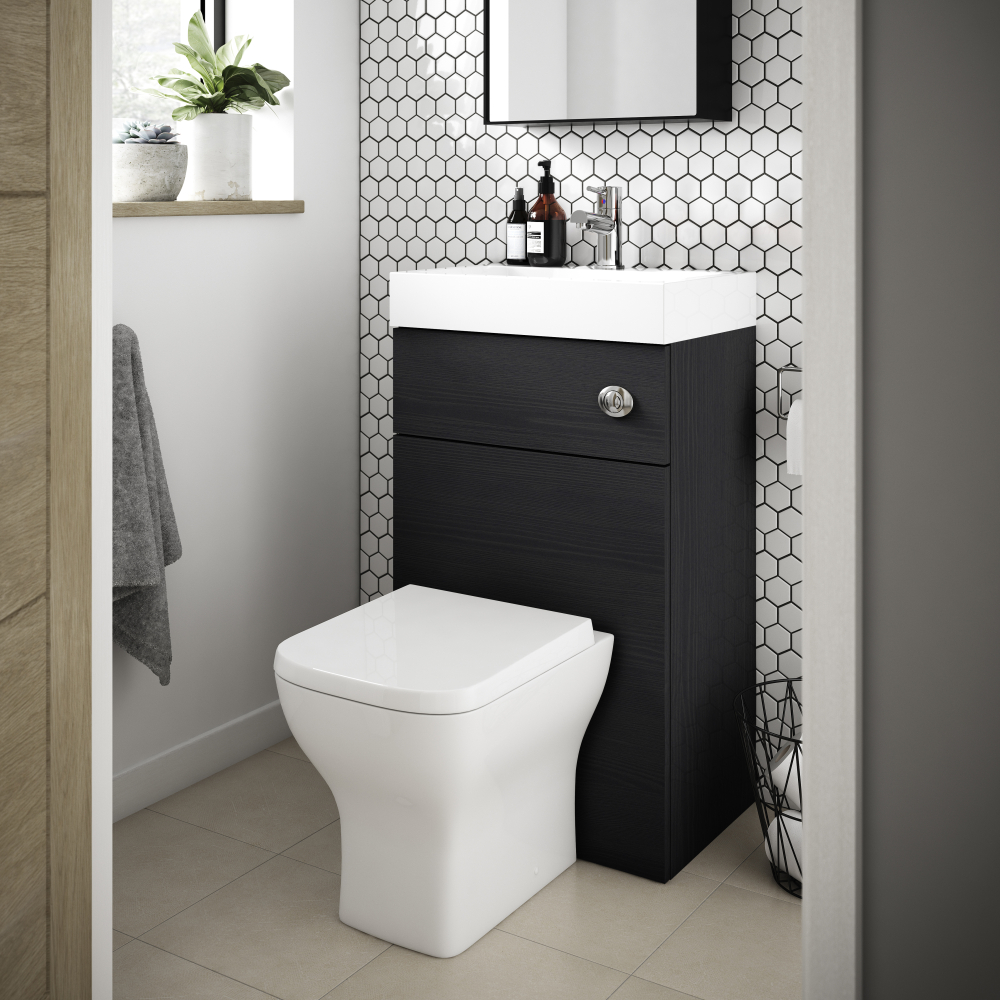 Nuie Athena Vault 2 in 1 Black Vanity Unit with Basin, WC Unit & Concealed Cistern 500mm