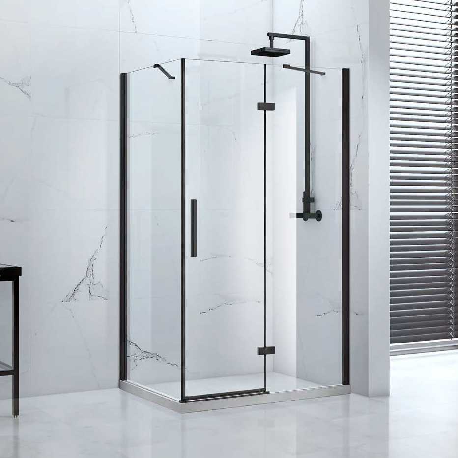 Pure Onyx 1200mm Hinge Door & Inline Clear Glass Panel with Black Finish & 800mm Side Panel - CLEARANCE
