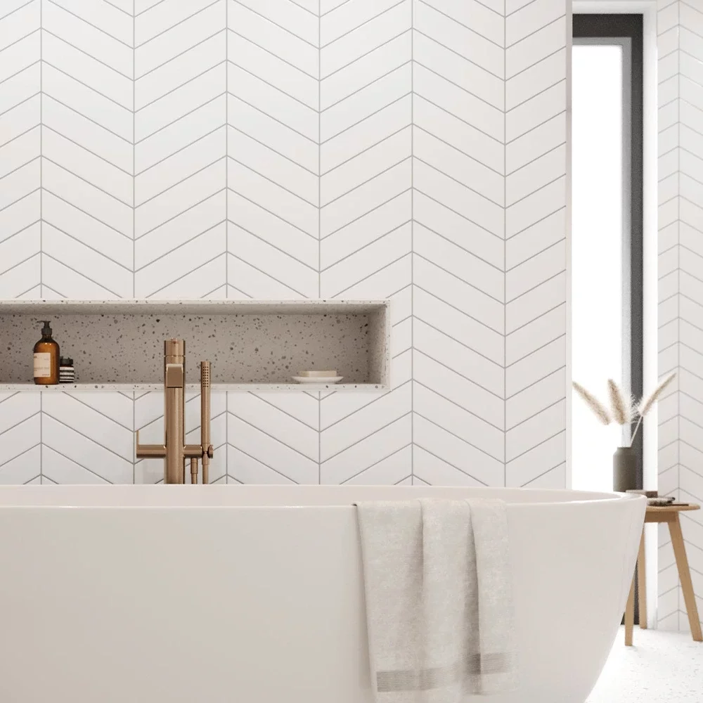White Chevron Reco PVC Tile Wall Panels