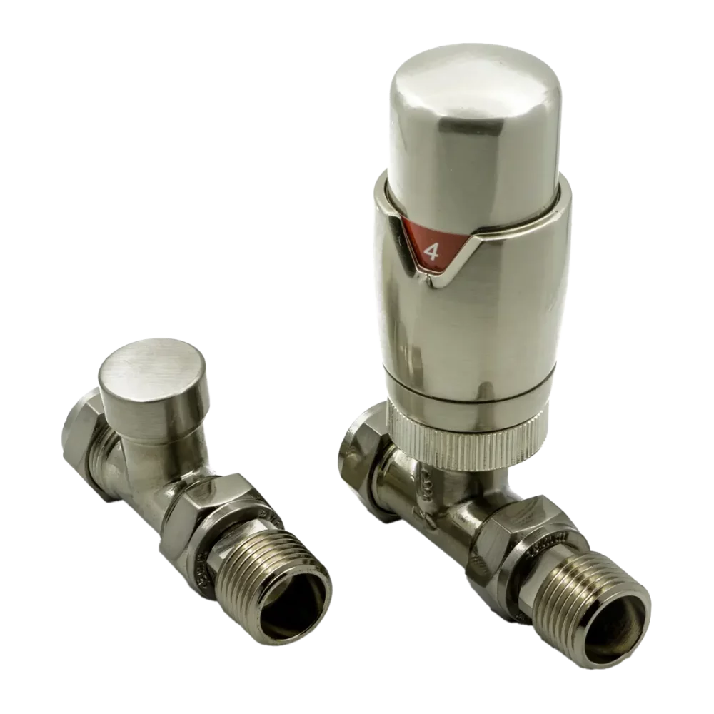 Reina Brushed Steel Straight Thermostatic Radiator Valves Modal TRV Inc Lockshield