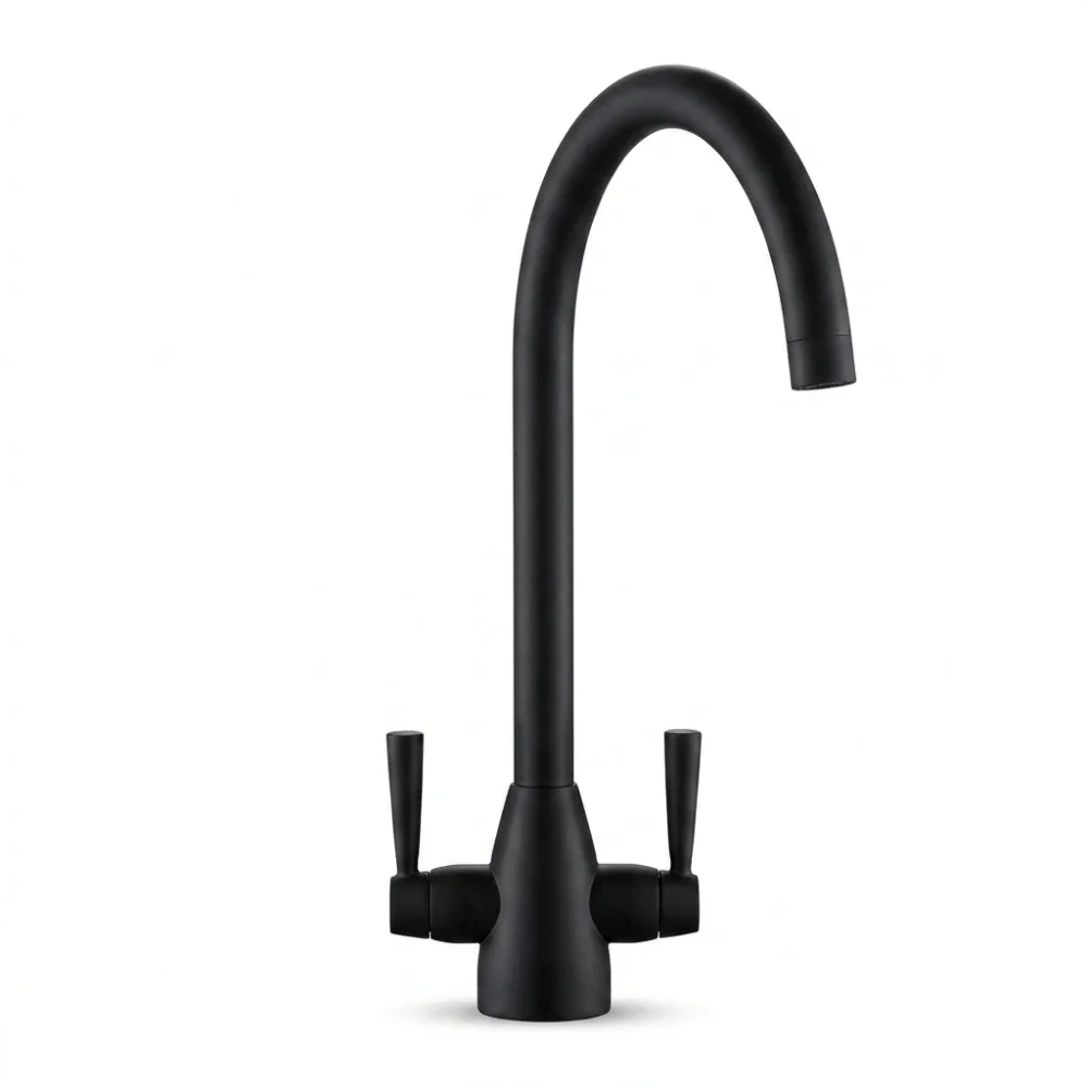 Richmond Twin Lever Kitchen Mixer Tap - Matt Black