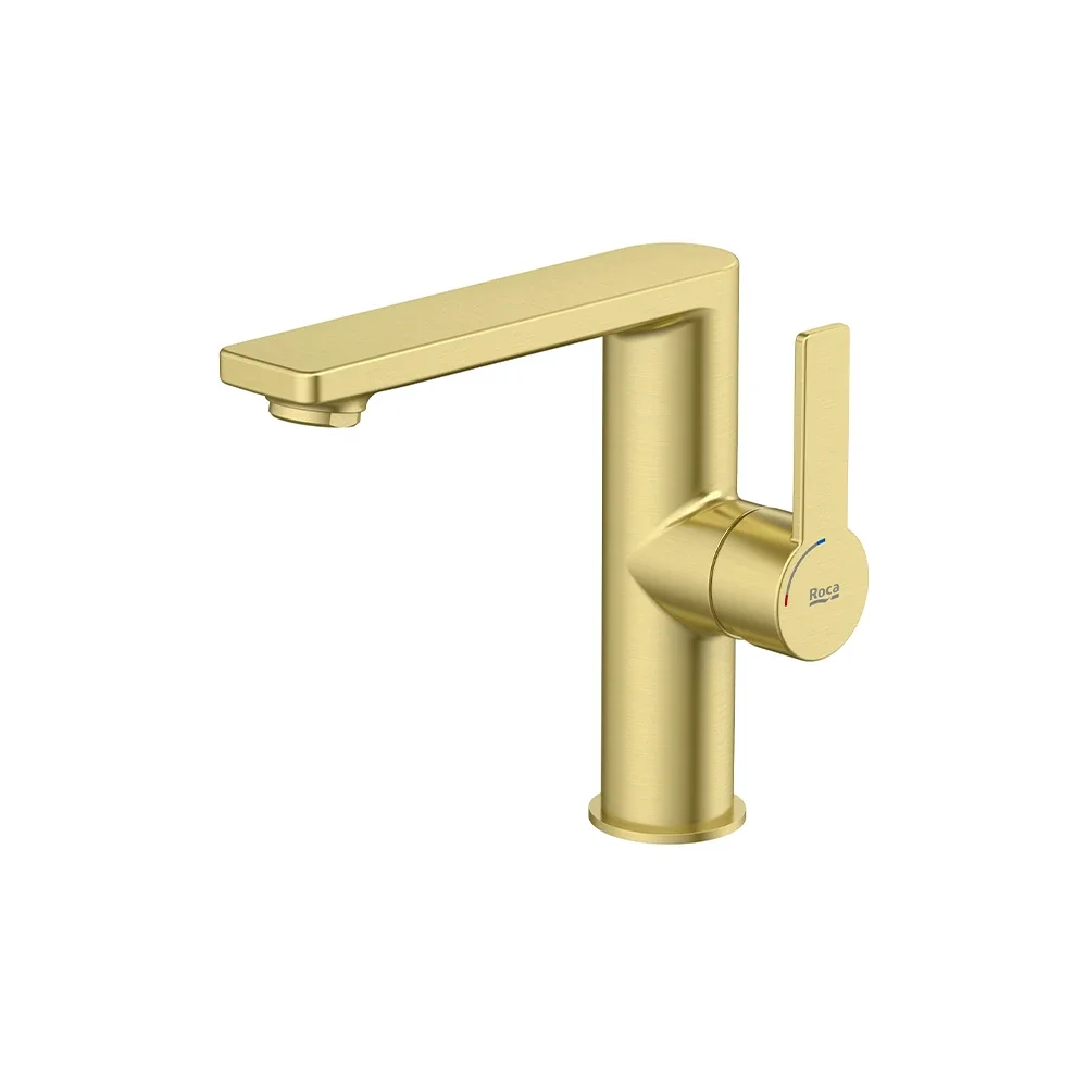 Roca Targa Brushed Brass Basin Mixer Tap with Side Handle & Waste