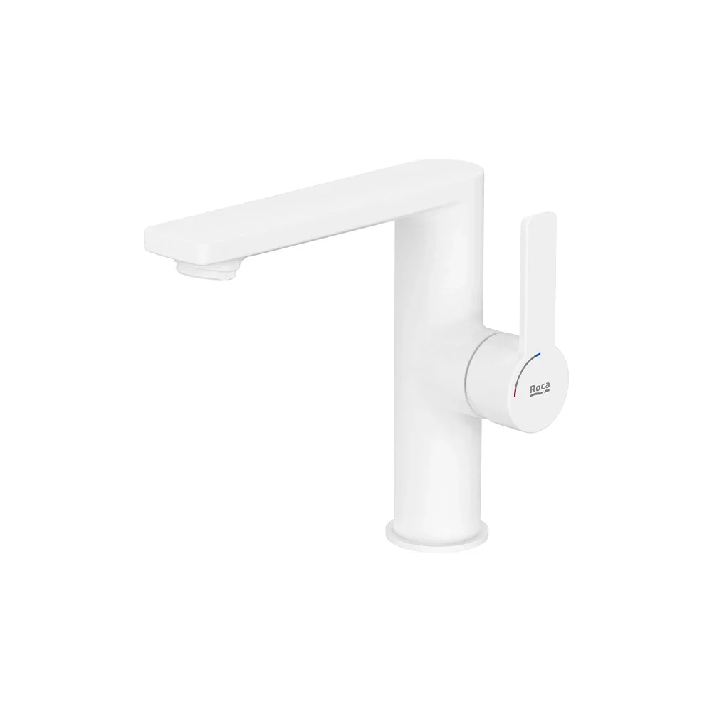 Roca Targa Matt White Basin Mixer Tap with Side Handle & Waste