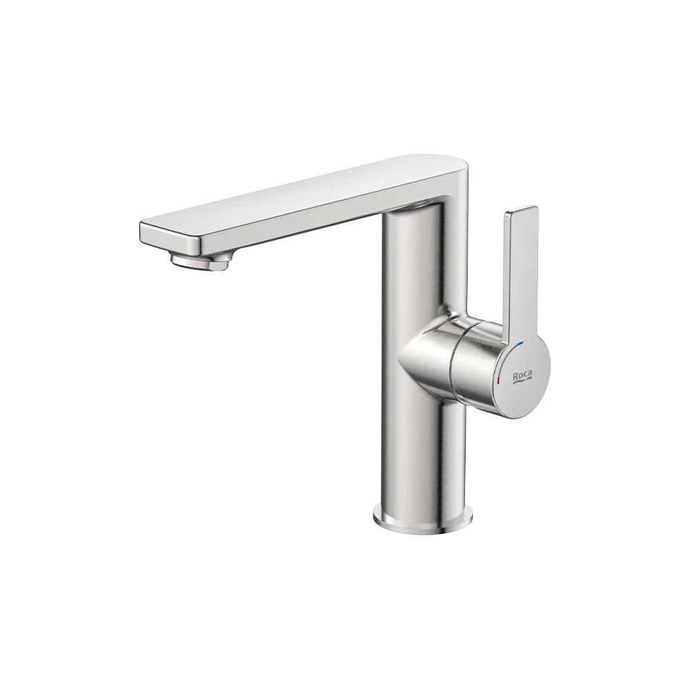 Roca Targa Stainless Steel Finish Basin Mixer Tap with Side Handle & Waste