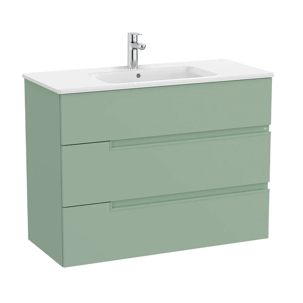 Roca Victoria-N 1000mm Sage Green 3 Drawer Vanity Unit & Basin