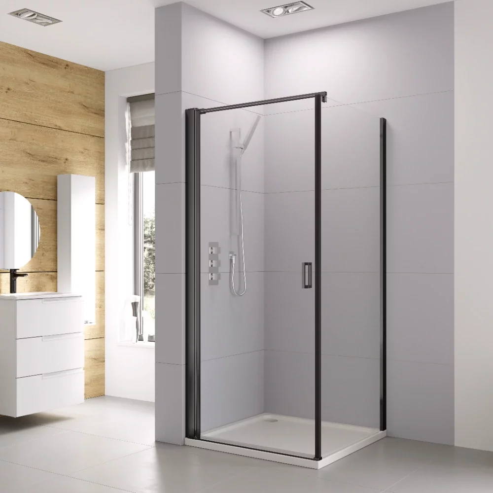 Roman Haven6 Matt Black 900mm Frameless Pivot Shower Door