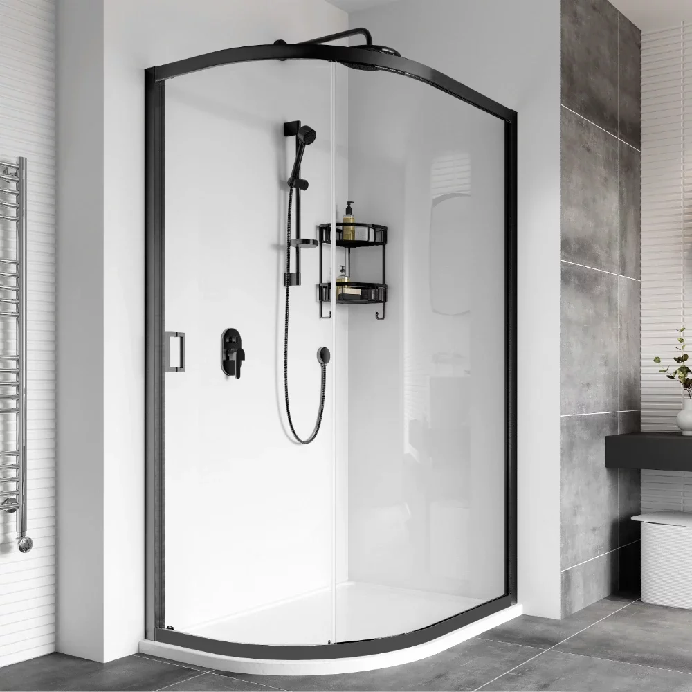 Roman Haven8 Matt Black 800 x 1000mm One Door Quadrant Shower Enclosure