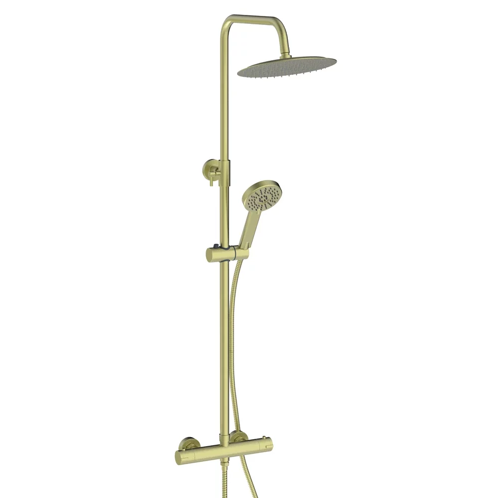 Lancia Serena Brushed Brass Round Dual Head Thermostatic Shower