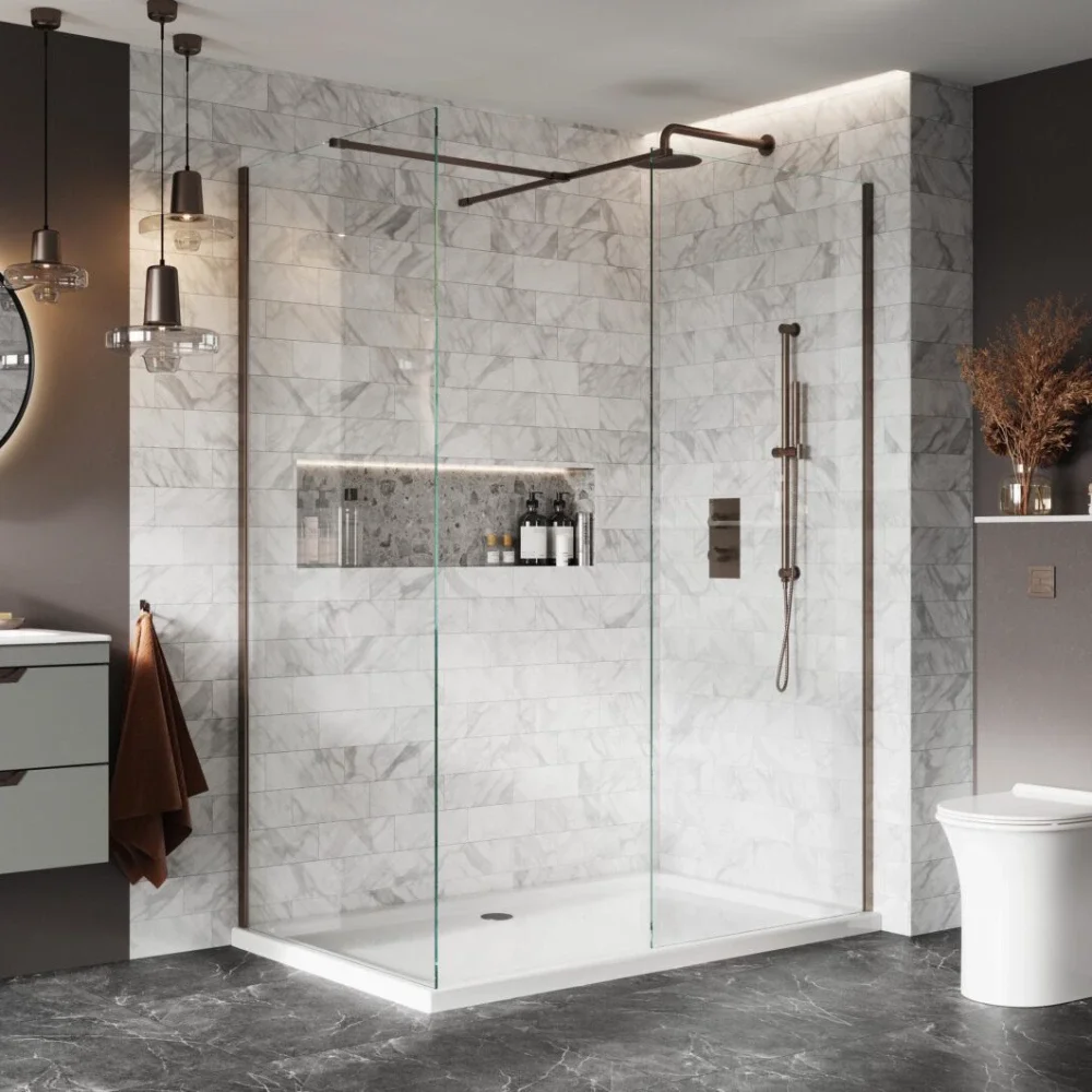 Lancia S8 Wetroom Shower Screen - Brushed Bronze