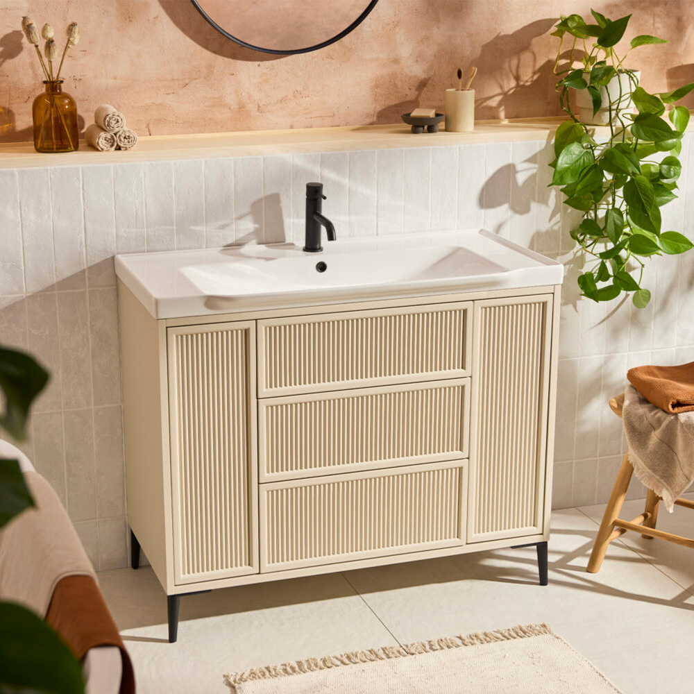 Scudo Bota 1000mm Stone Effect Fluted Freestanding Bathroom Vanity Unit Scudo Bota 1000mm Stone Effect Fluted Freestanding Bathroom Vanity Unit