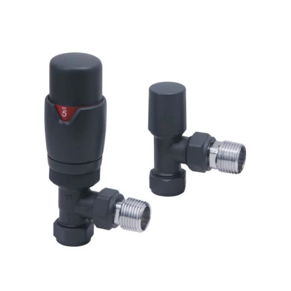 Scudo Carbon Anthracite Angled Thermostatic Radiator Valves Twin Pack