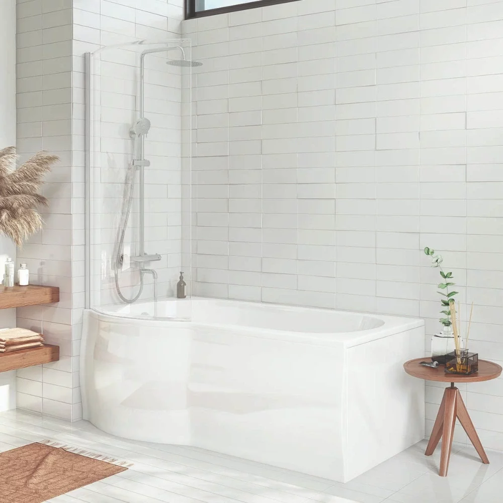 Scudo 1400x800mm Chrome P Shape Bath Screen