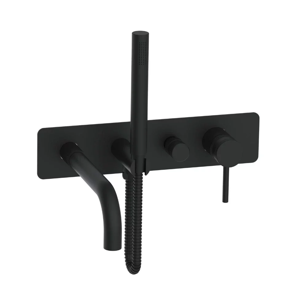 Scudo Core Wall Mounted Bath Shower Mixer and Handset Matt Black