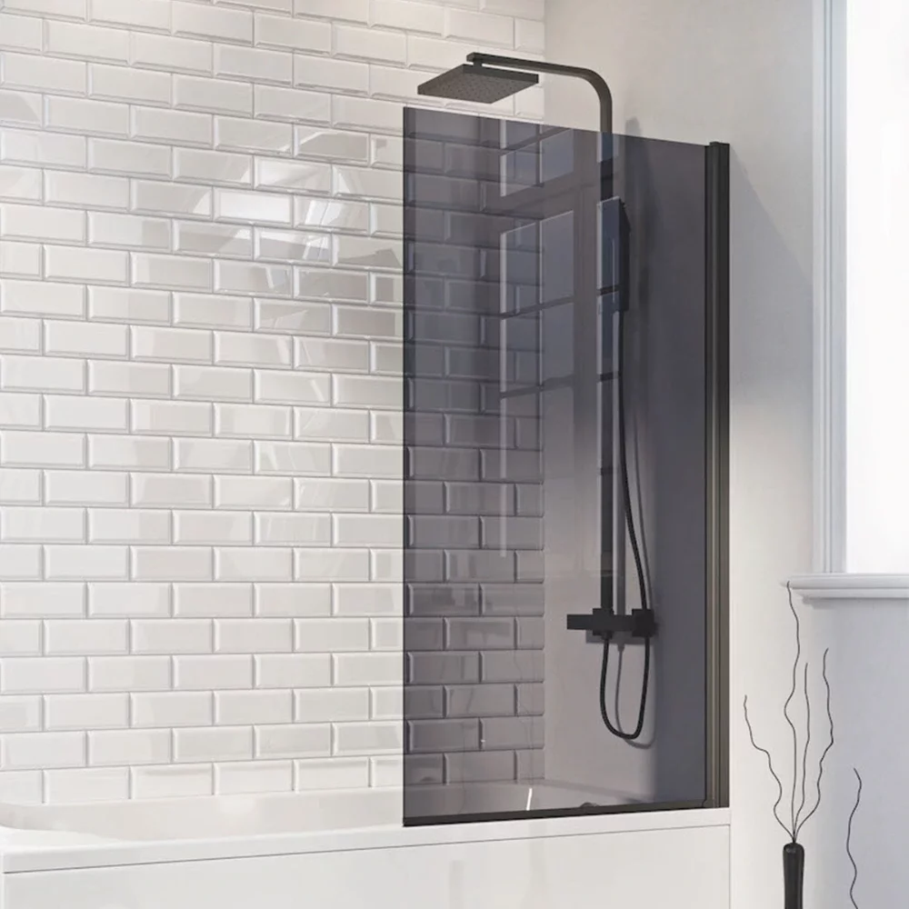 Scudo S6 Mono 1400x600mm Black Square Edge Bath Screen