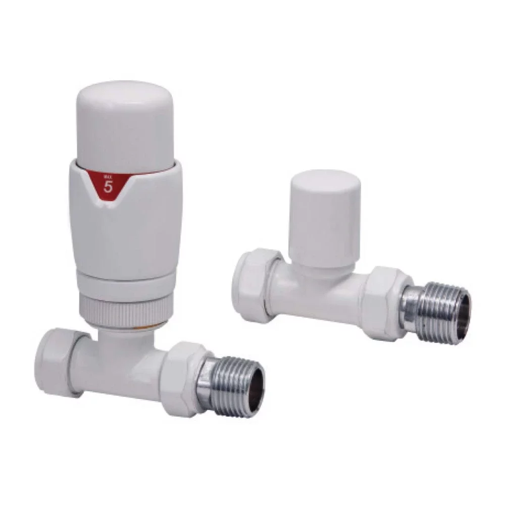 Scudo White Straight Thermostatic Radiator Valves Twin Pack