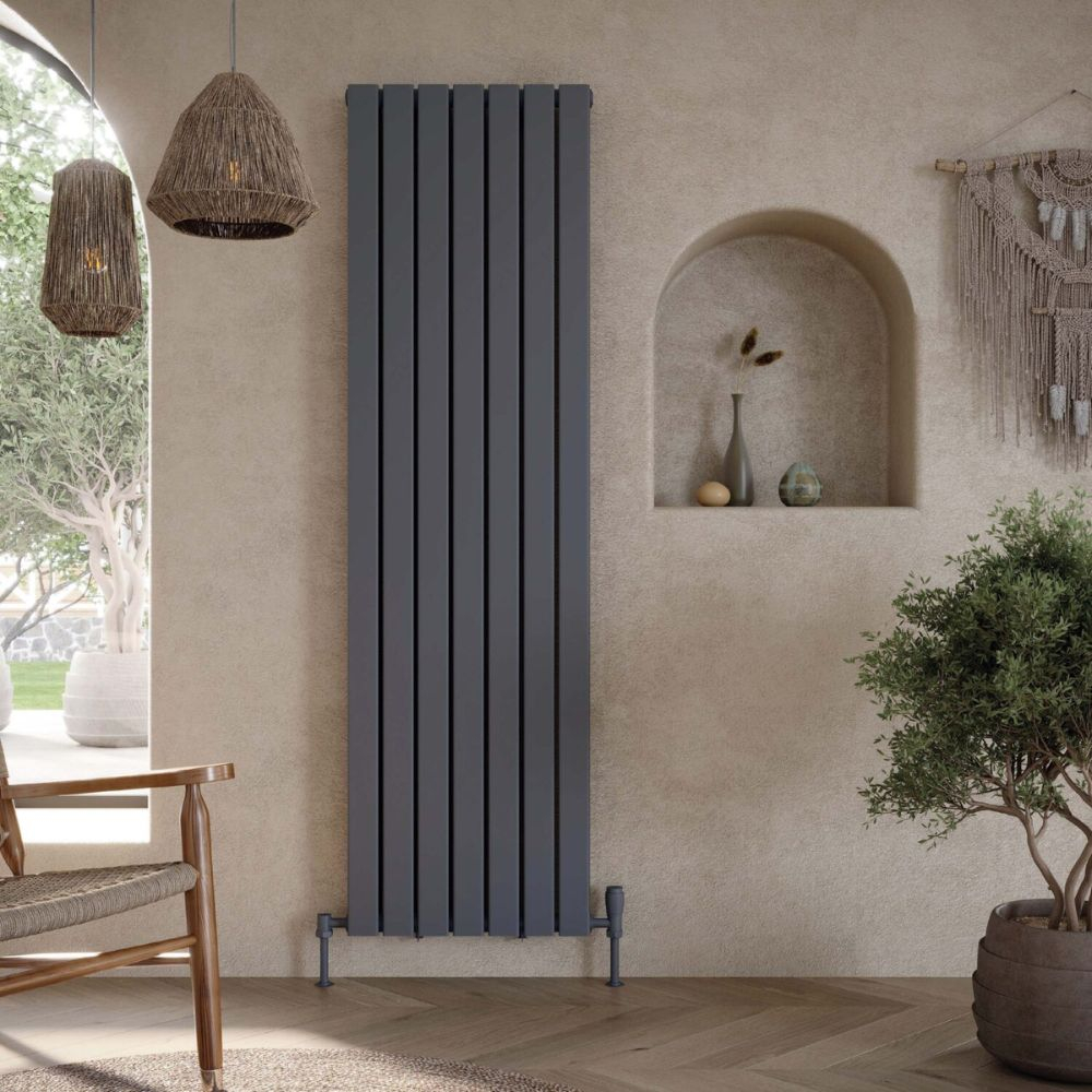 Scudo Bravo 1600 x 408mm Anthracite Double Vertical Designer Radiator ...