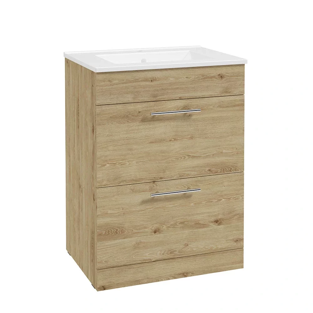 SELECT Strata Oak 600mm Two Drawer Floor Standing Vanity Unit