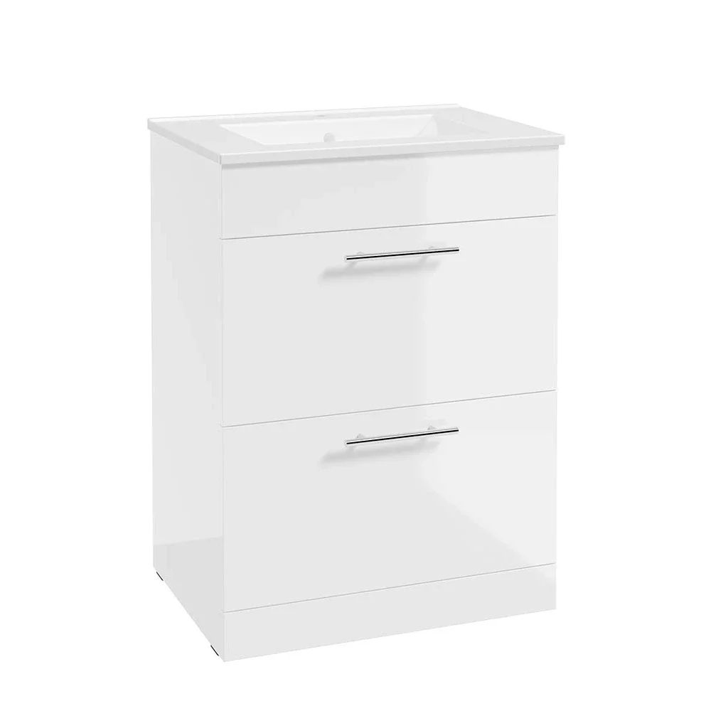 SELECT Strata White 600mm Two Drawer Floor Standing Vanity Unit