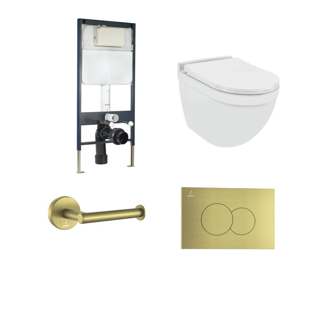 Jaquar Solo Wall Hung Toilet Slim Fixing Frame & Matt Brass Accessories