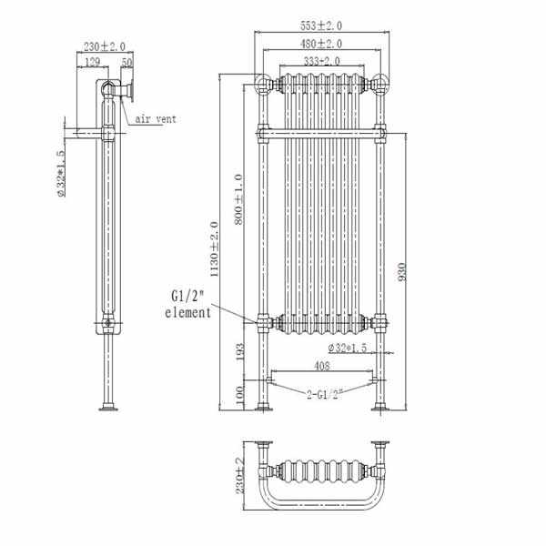 Holborn London 1855 Victorian Traditional Towel Radiator, 553 x 1130 ...