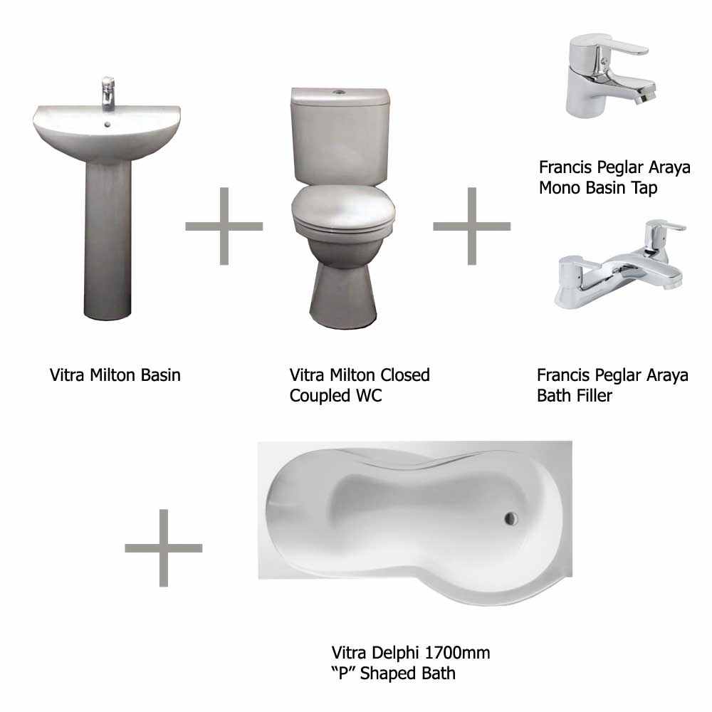 Vitra Delphi Shower Bath P Shaped Complete Suite