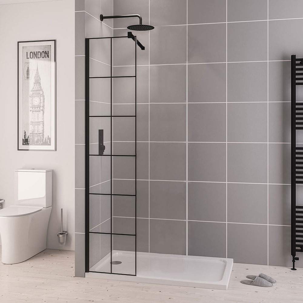Vantage 2000, 300mm Matt Black Framed Walk In Shower Screen - Eastbrook