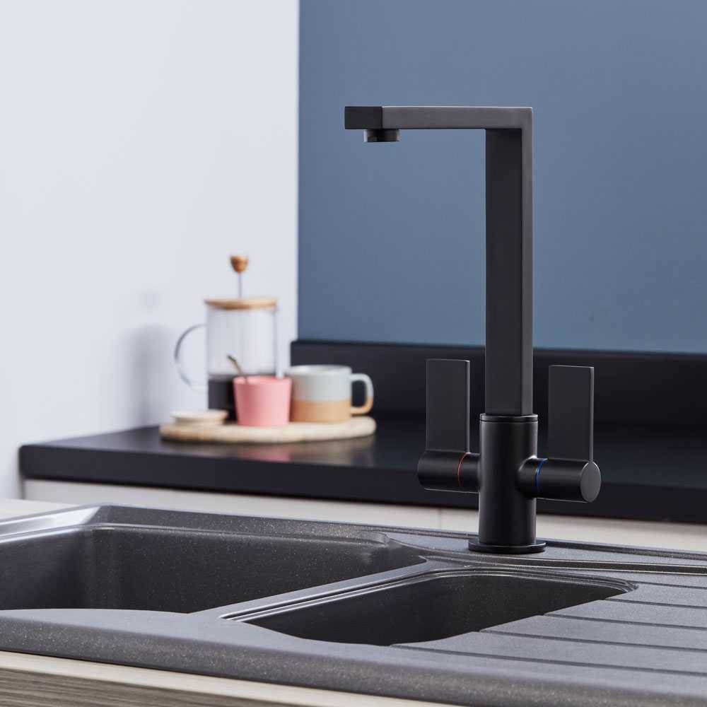 Ayton Matt Black Square Mixer Kitchen Sink Tap Matt Black