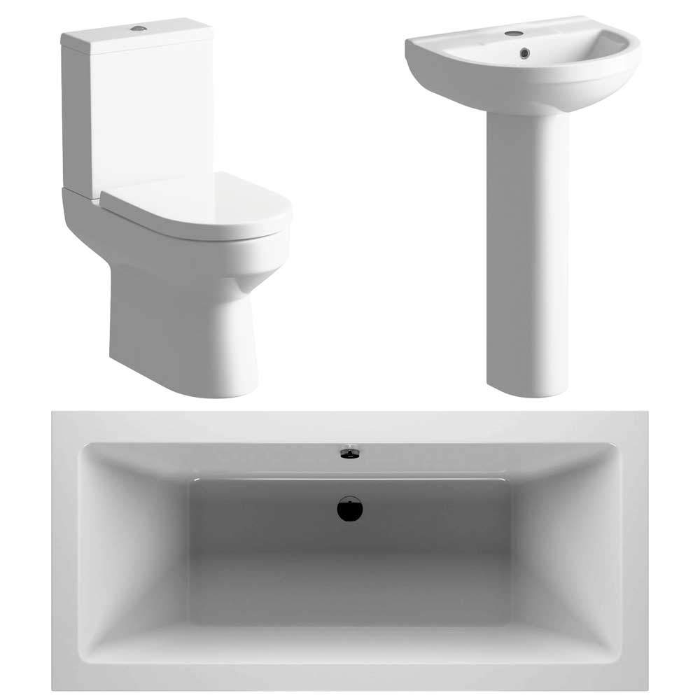 Whistle Bathroom Suite, Double Ended Bath 1700mm, Basin & Toilet 